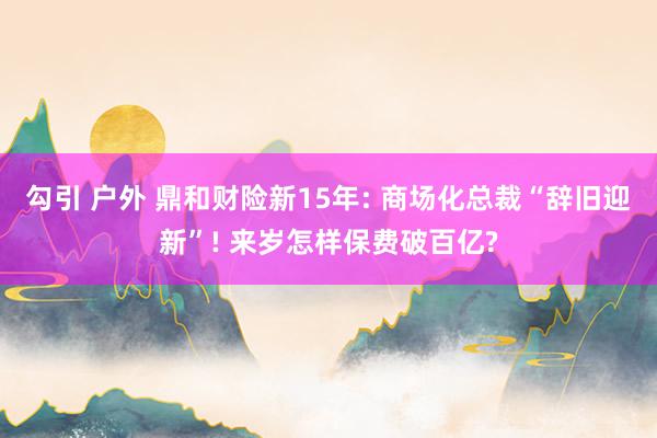 勾引 户外 鼎和财险新15年: 商场化总裁“辞旧迎新”! 来岁怎样保费破百亿?